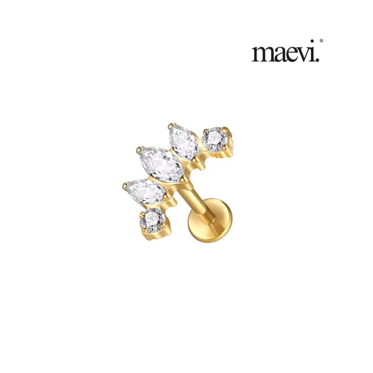 Maevi® Piercing voor Oor - Kleur: Goud - Formaat: 12 x 6 MM - Titanium - Tragus / Kraakbeen / Helix / Conch - Oorpiercing - Piercing Sieraad - Hoge Kwaliteit - Labret Piercing - Luxe Sieraad - Oorbellen