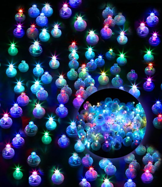 100 Ballons Lumineux LED - Mini Ballons Lumineux Ronds LED - Lumières Multicolores Clignotantes pour Fêtes - Éclairage d'Ambiance Étanche pour Mariages, Noël, Anniversaires - Piles AG3 Incluses - Multicolores