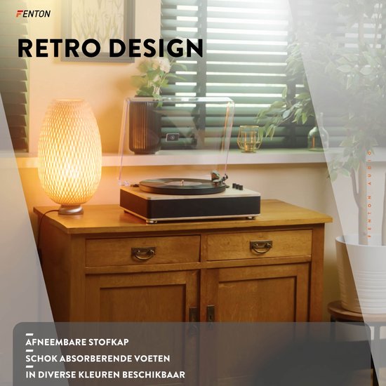 Platenspeler Bluetooth (in/uit) - Fenton RP162LW - retro platenspeler met speakers (stereo) en mp3 speler - Hout (Lightwood) — afbeelding 2