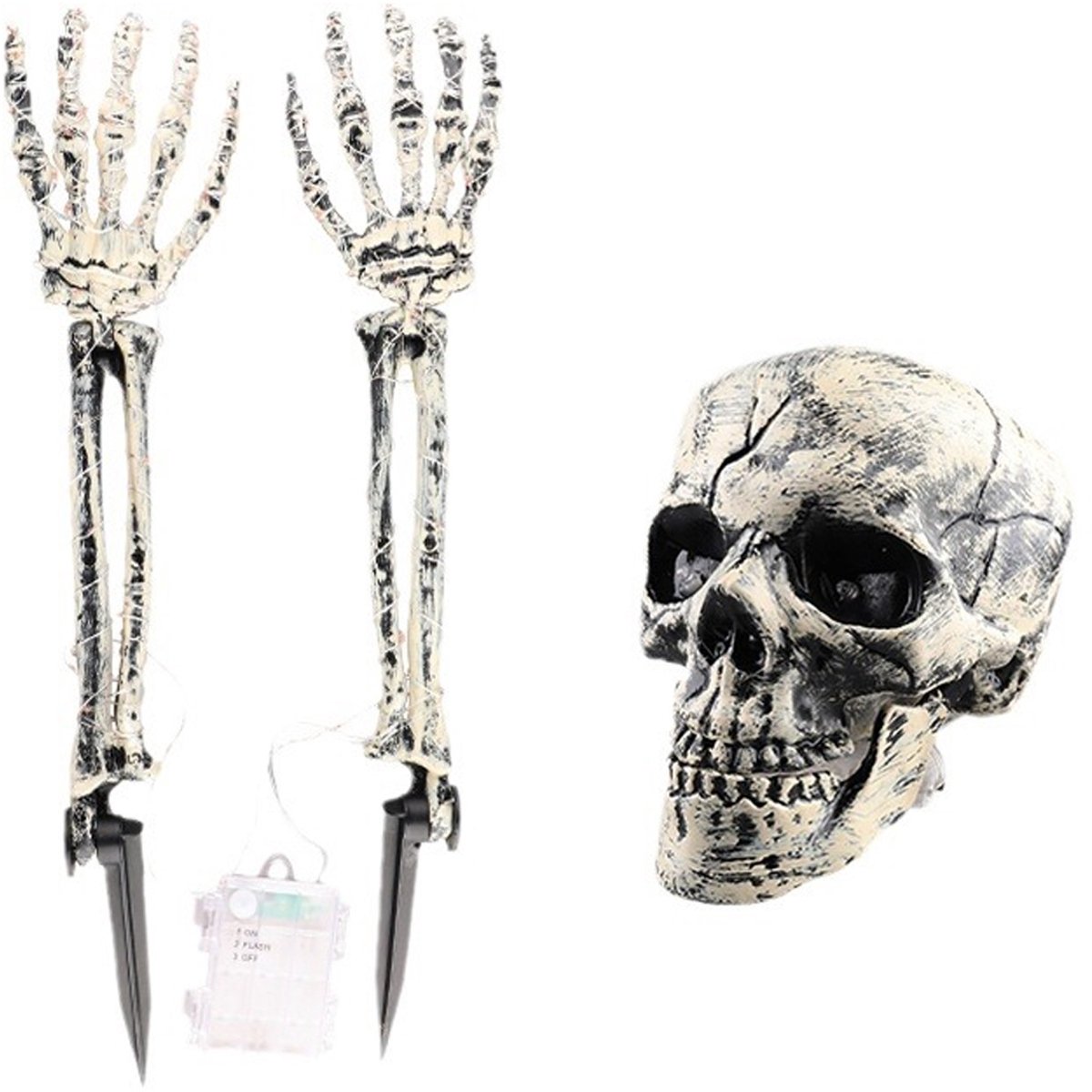 Skeletpalen Halloween - Licht - 3 Stuks - Handen/Hoofd, Tuin/Begraafplaats Decoratie