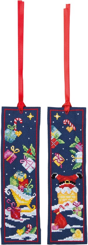 Vervaco - Telpakket kit - 6 x 20cm - Bladwijzer - Kerst - Arrenslee en Kerstman - set van 2 - PN-0211899