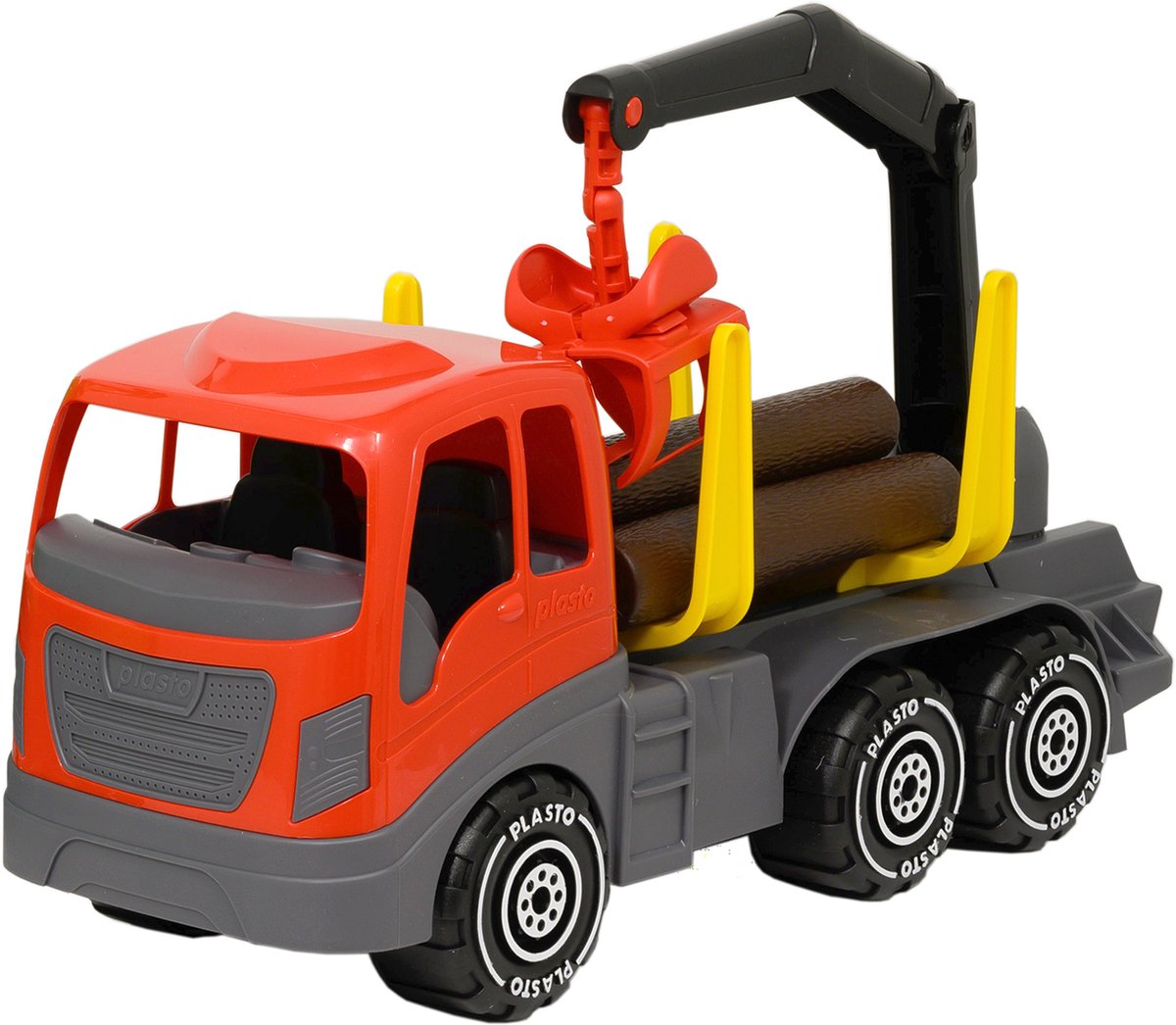 Plasto Houttransportwagen Rood/Grijs 45 cm - Speelgoedvoertuig - Timber Truck - Grote Truck - Realistisch Spelen - Stevig Kunststof - Gemaakt in Finland - Vanaf 1 Jaar