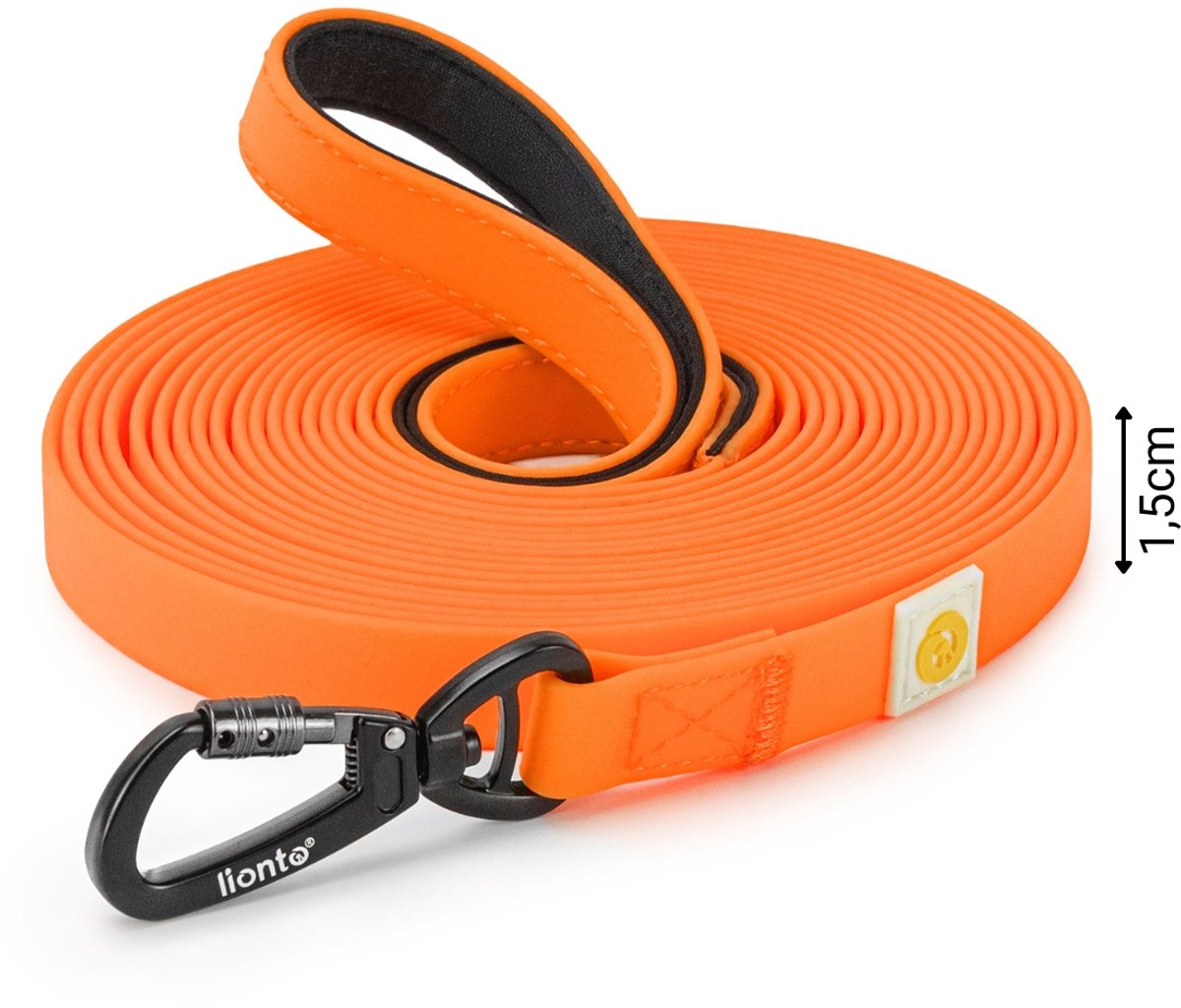 lionto honden sleeplijn waterafstotend & met 360° karabijnhaak, neonoranje 10 m