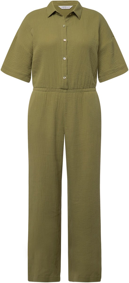 Studio Untold - Dames - Jumpsuit mousseline overhemdkraag elastische taille - Lichtkaki - Maat 50+