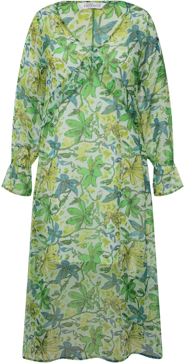 Studio Untold - Dames - Maxi-jurk A-lijn chiffon bloemenprint V-hals - Lichtgroen - Maat 46+