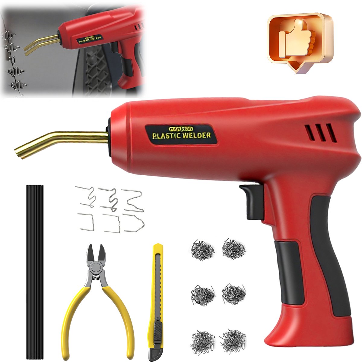 200W Geüpgraded Plastic Laskit, 800STUKS Hechte Nietmachine Auto Bumper Reparatie Kit, 2 in 1 Plastic Lasser Soldeerbout met Lasstaven, 6 Soorten Nietjes voor Bumper/Kajak/Plastic Product Reparaties