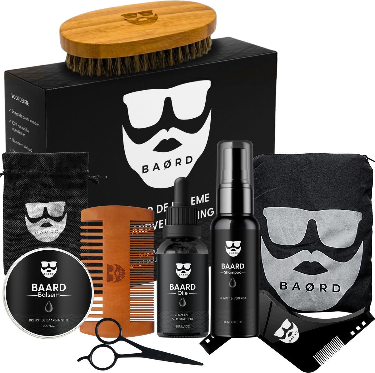 BAØRD Ultieme Baardverzorging Set Met Baardolie – Baardkam - Baardborstel – Baardshampoo – Baardbalsem – Baardschort – Styler Kam - Baardset – Baardgroei - Baard Kado Hem - Barber Cadeau Voor Man – Beard Kit Heren - Vader Verjaardag - Giftset Mannen