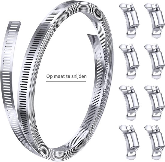 QTTVBTNA RVS Slangklem Assortiment - 3 m Metalen Spanband + 8 Verstelbare Klemmen - DIY Wormschroef Slangklemmen voor Leidingen & Kanalen van Merkloos — afbeelding 4