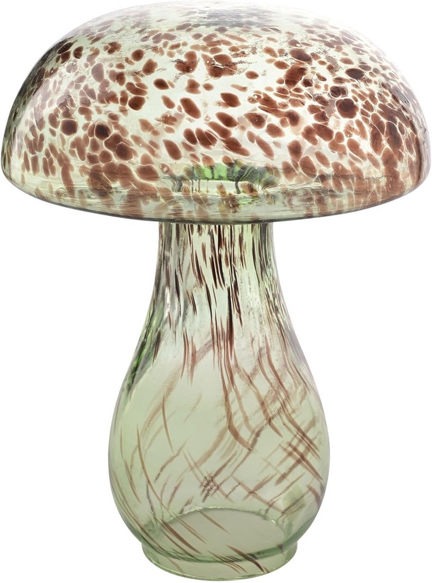 Grote Glazen Paddenstoelenvaas Aardetinten Decoratie - 21 cm