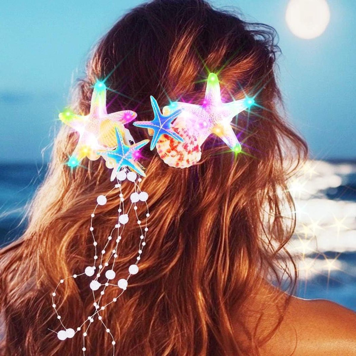 Lichtgevende Zeester Haarclip met LED - Wit Schelp Haaraccessoire voor Feest en Bruiloft