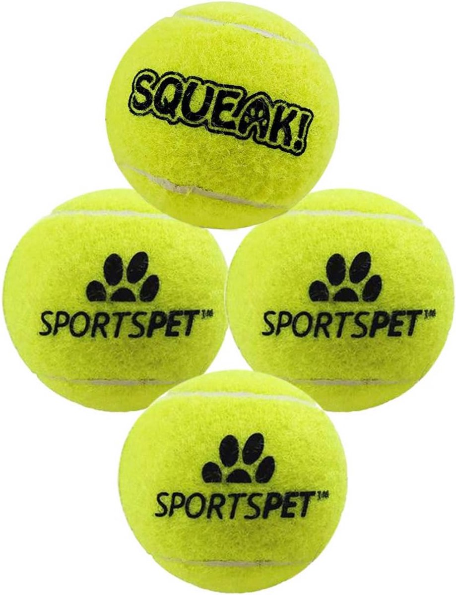 Set van 4 Piepende Tennisballen voor Honden - Puppy Speelgoed van Natuurlijk Rubber