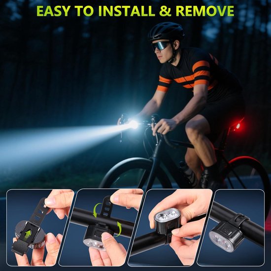 Fietsverlichting - LED-fietskoplampen - Set voor- en achterlicht - Eenvoudig te monteren op stuur en zadel - Geschikt voor alle fietsen - Werkt op batterijen - Meerdere lichtstanden - Verbeterde zichtbaarheid 's nachts — afbeelding 2