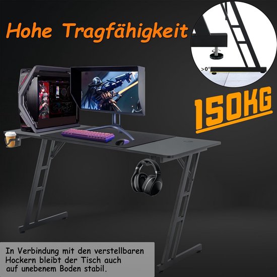 Professionele Gamingtafel 120 x 60 cm Zwart Bureau met Bekerhouder van Merkloos — afbeelding 3