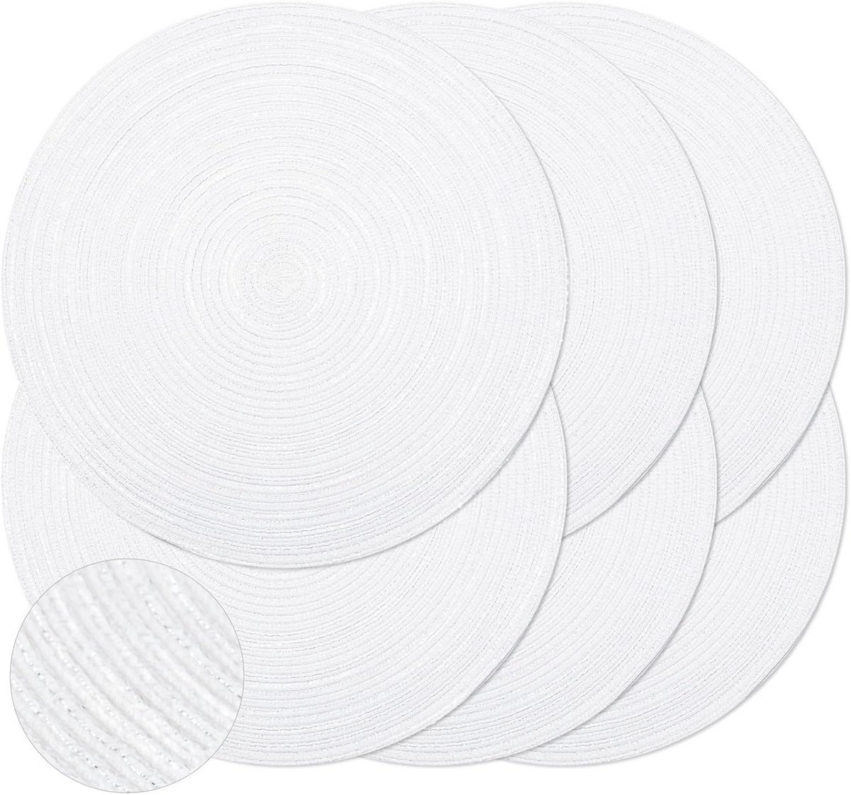 Set van 6 Ronde Gevlochten Placemats 35 cm - Natuurlijk Geweven & Hittebestendig