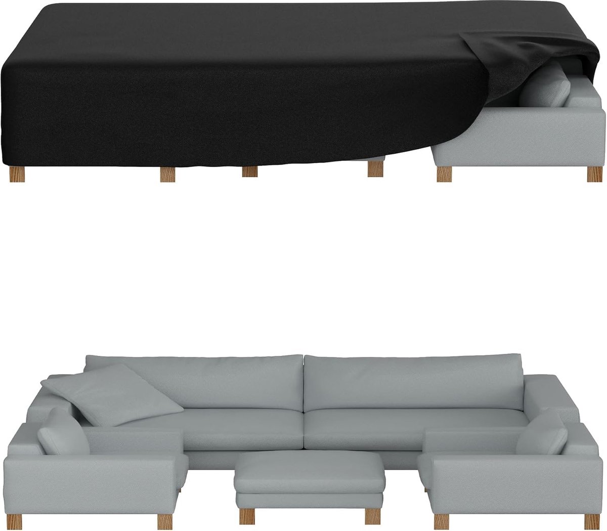 Famanu Tuinmeubelhoes - waterdicht - 280 cm - beschermt tafels en stoelen tegen regen - UV-stralen en vuil - heavy-duty - met gespen en trekkoord zwart