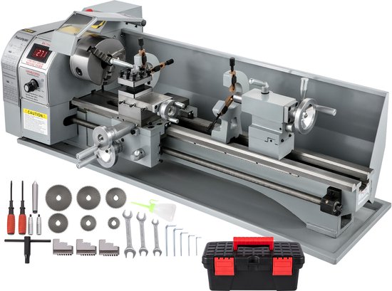 8.7" x 29.5" werkbank metalen draaibank, voor metaal draaien, boren en tappen. Bevat gyroscopische verwerking, gedraaide schroef, sleuf draaien en conisch draaien.