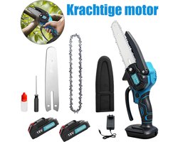 Mini Accu-kettingzaag, Draagbare Elektrische Kettingzaag, Kleine Handzaag op Batterij, Veiligheidsslot voor het Snoeien van Bomen en Takken, Houtbewerking, Met 2 18V 3.0Ah Batterijen & Kettingen 2026