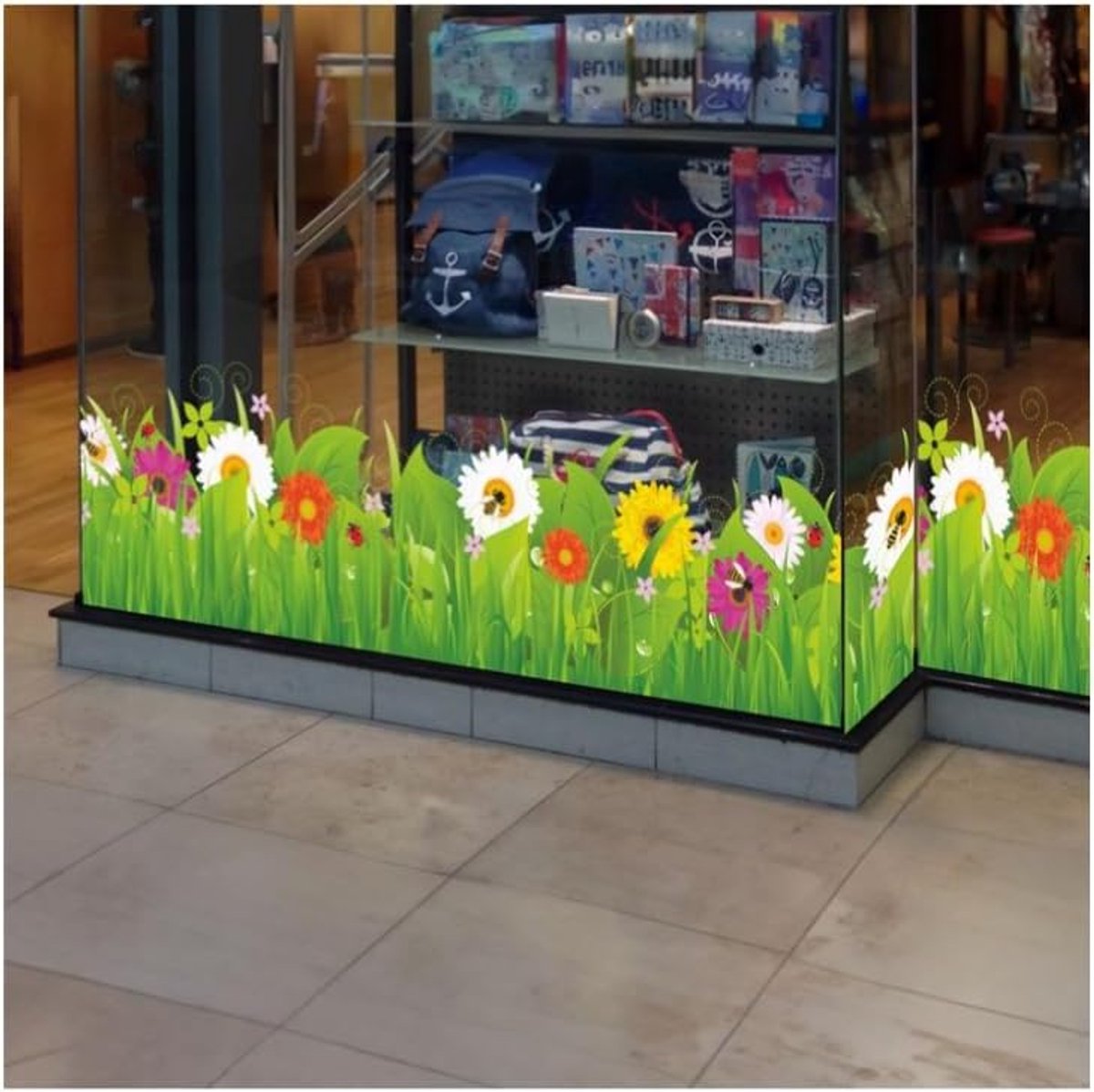 Candala Lente raamstickers - Wild gras met bloemen en insecten raamklampen grens - seizoensgebonden ramen display