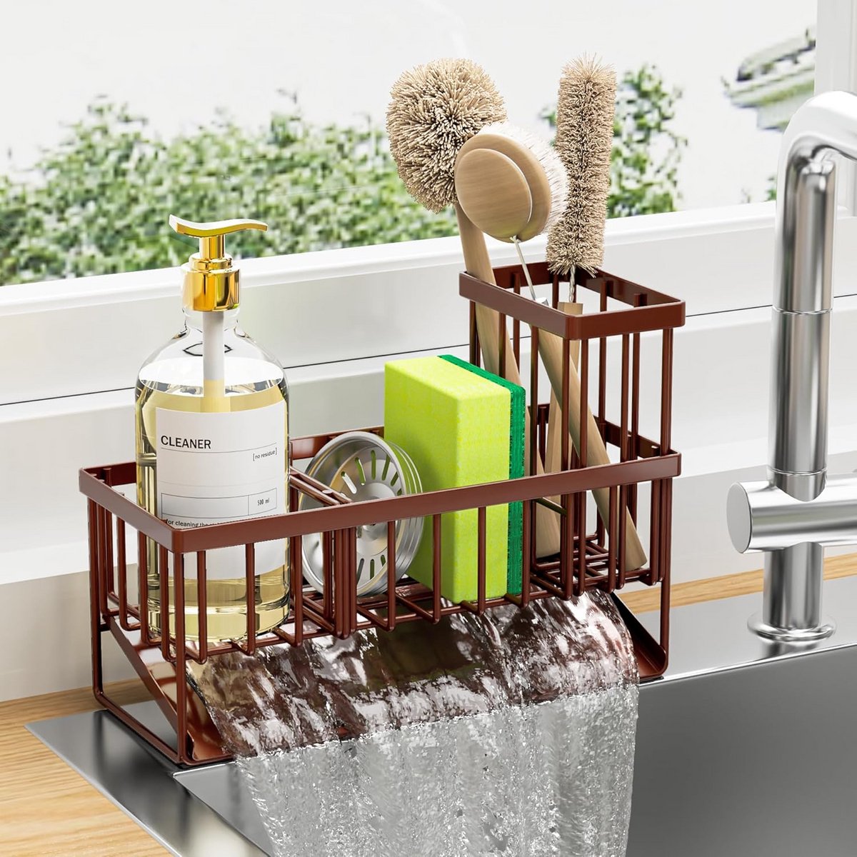 Aanrecht Caddy Organizer RVS Sponshouder met Hoge Borstelhouder