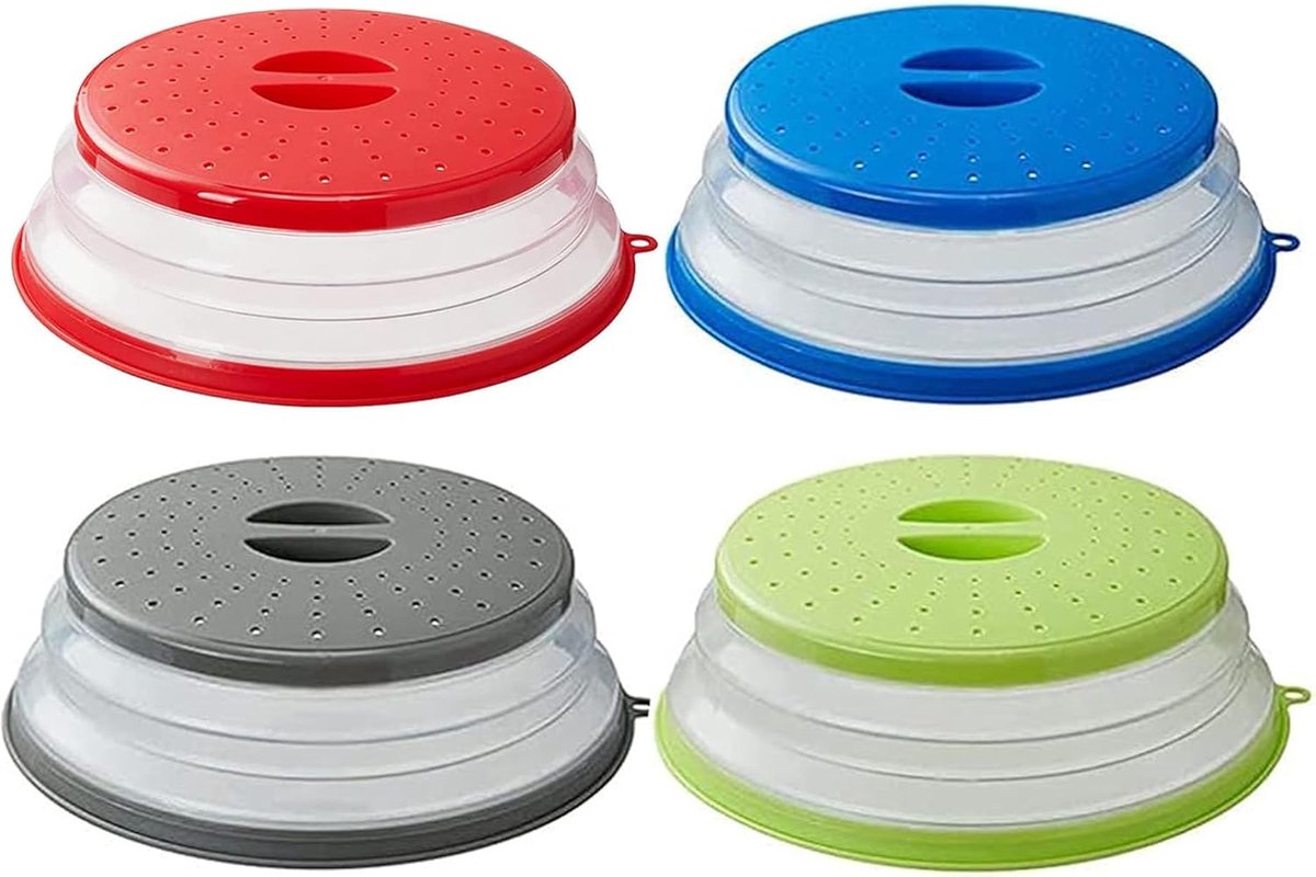 Pack van 4 Vouwbare Magnetron Deksel - Magnetron Deksel - Voedsel Spatbescherming - Magnetron Bord Deksel met Zeef voor Fruit en Groenten