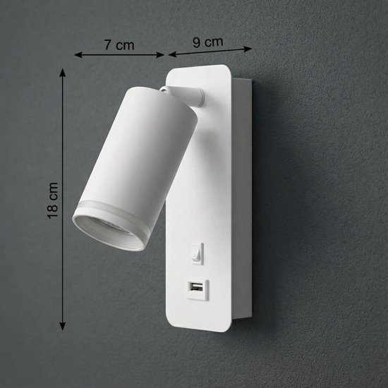 Applique LED - Lampe de chevet avec port USB | Raccord GU10 | Blanc