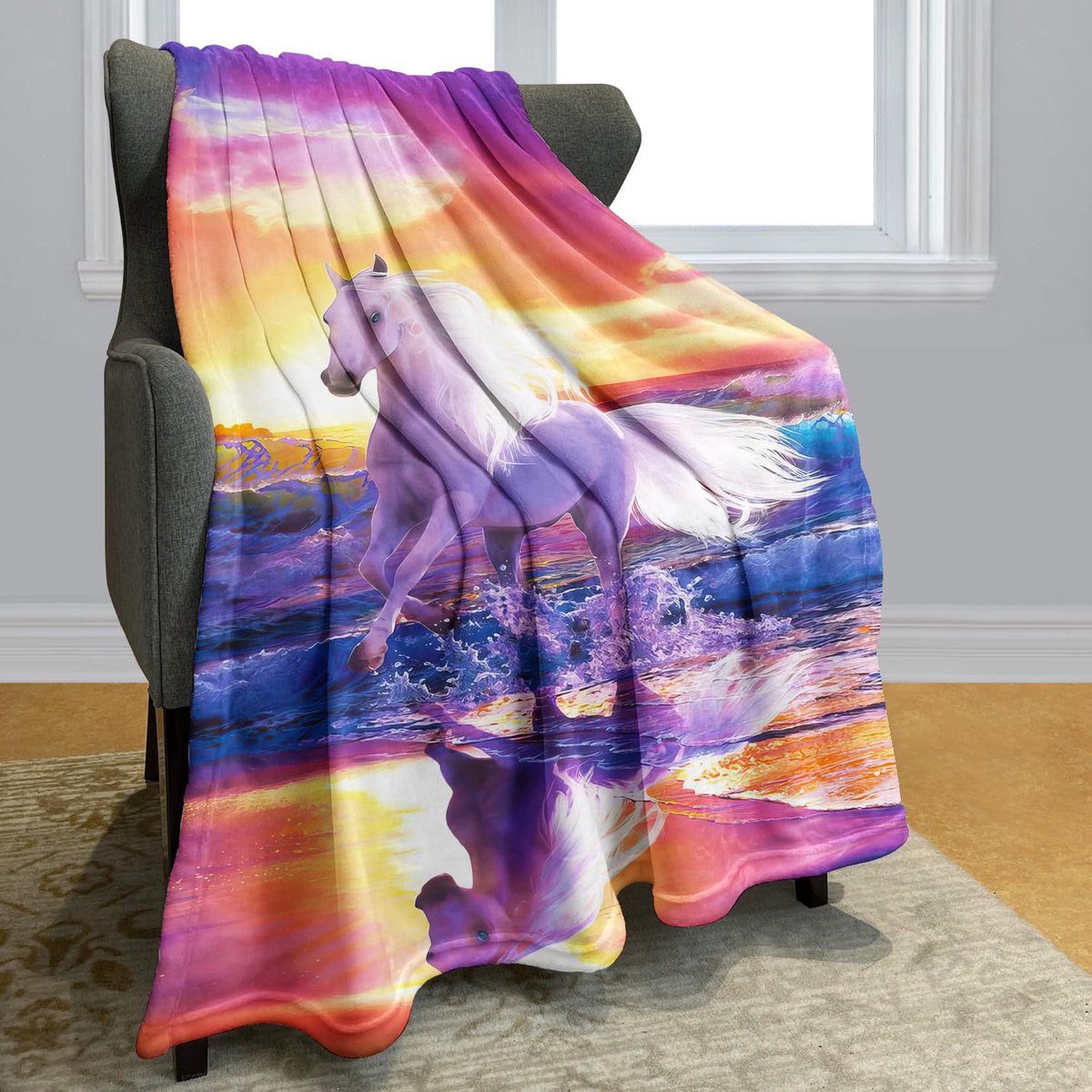 Unyqoos® Fluweelzachte fleece deken met kleurrijk paard design voor veelzijdig gebruik