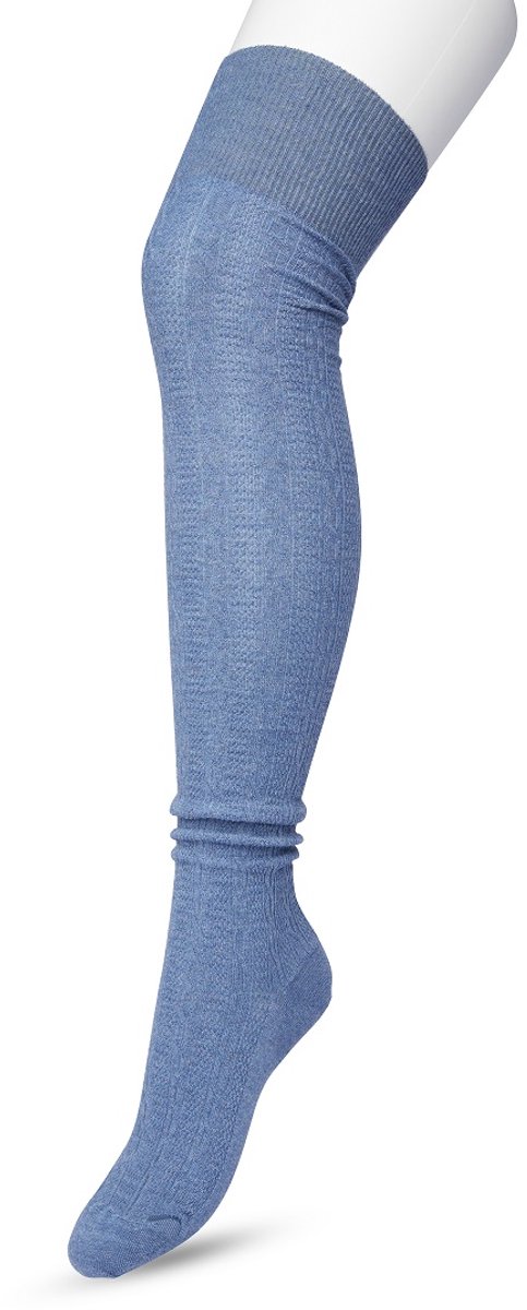 Bonnie Doon Bio Kabel Overknee kousen Dames Jeans Blauw - Klassieke Kabel - Biologisch Katoen - Comfort - Classic Cable Overknee sokken - OEKO-TEX - Gladde Naden - Kniekousen - Duurzaam Huidvriendelijk - Jeans Blue Heather - P53498.253