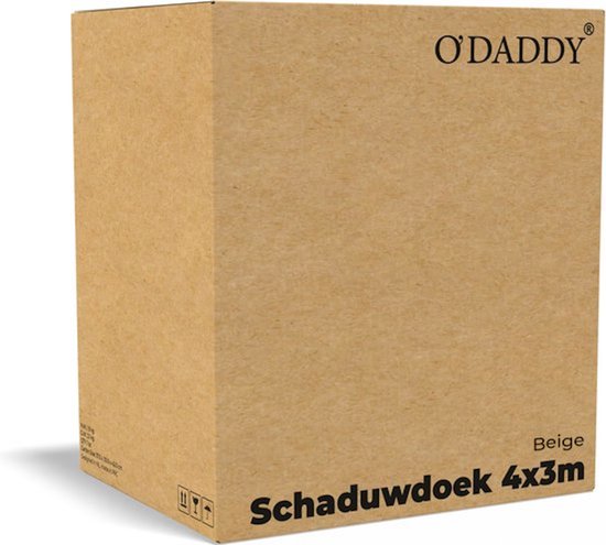 O'DADDY schaduwdoek 4x3m, beige, in kartonnen verpakking.