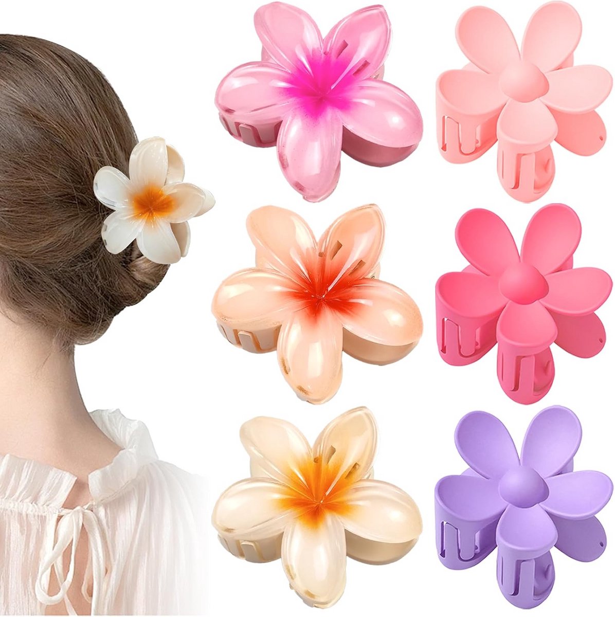6x Matte Haarspeldjes in Bloemvorm - Modieuze Haaraccessoires
