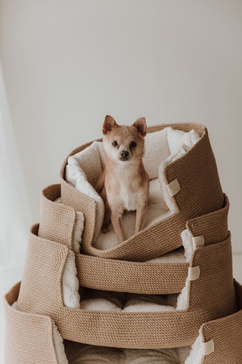 Hondenmand - Small - Ecru - Mand - Kussen - Teddy - Zacht - Interieur - Dierenmand - Huisdier - Mooie hondenmand - Kattenmand - Kat - Handgemaakt - Dog Bed - Hondenkussen - Kennel - Hond - Krabpaal