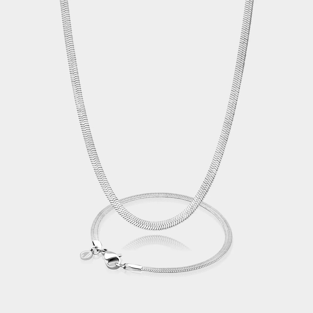 Herringbone Ketting 3 mm x Herringbone Armband 3 mm - Zilveren Schakelketting en Schakelarmband Heren - 60/19 cm lang - Olympus Jewelry