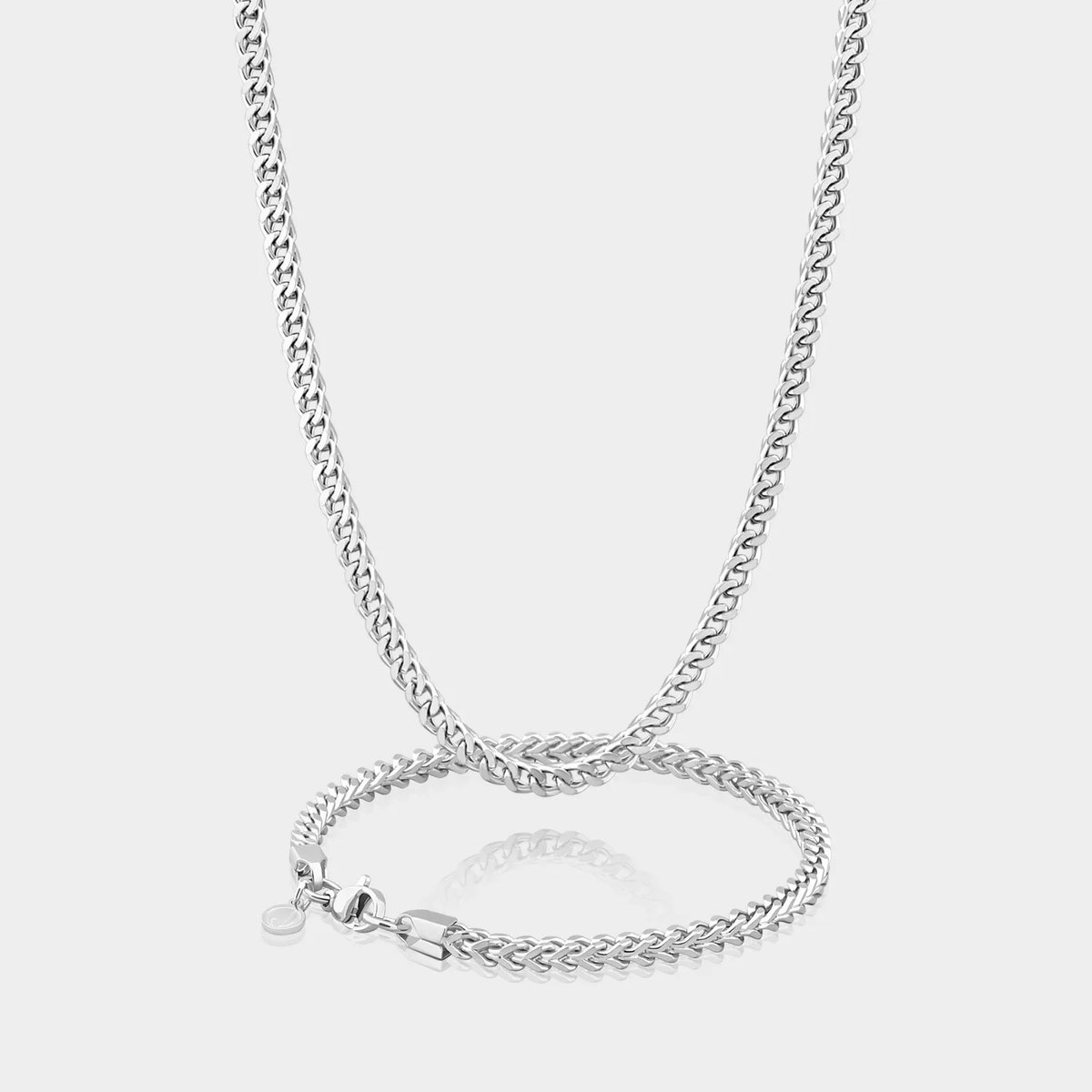 Franco Ketting 3 mm x Franco Armband 3 mm - Zilveren Schakelketting en Schakelarmband Heren - 60/19 cm lang - Olympus Jewelry