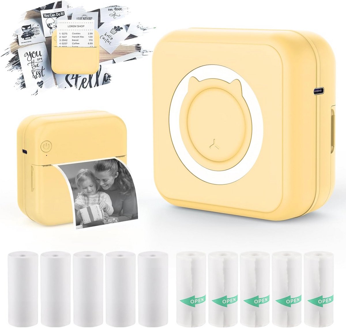 Mini Pocket Printer - Draagbare Thermische Fotoprinter met 10 Rollen Printpapier voor Android en iOS - Inktloze Bluetooth Printer