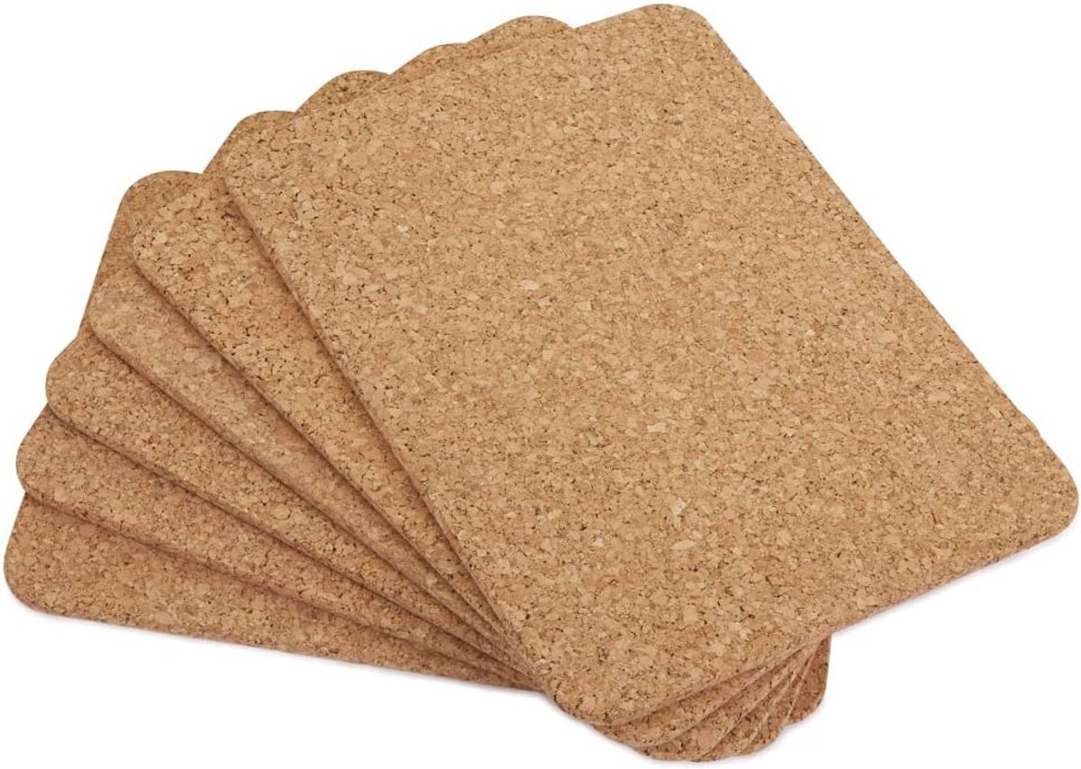 Set van 6 Milieuvriendelijke Kurken Placemat Rechthoekig 28x20 cm