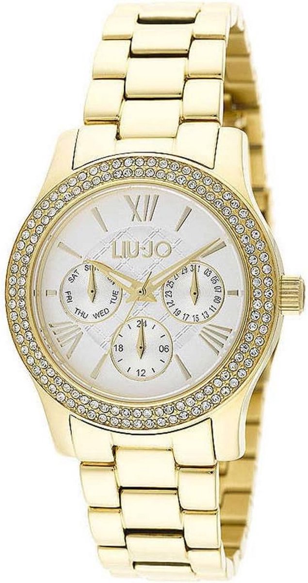 Dames Horloge Goudkleurig Roestvrij Staal Analoge Tijdsaanduiding Met Zirkonia Accent