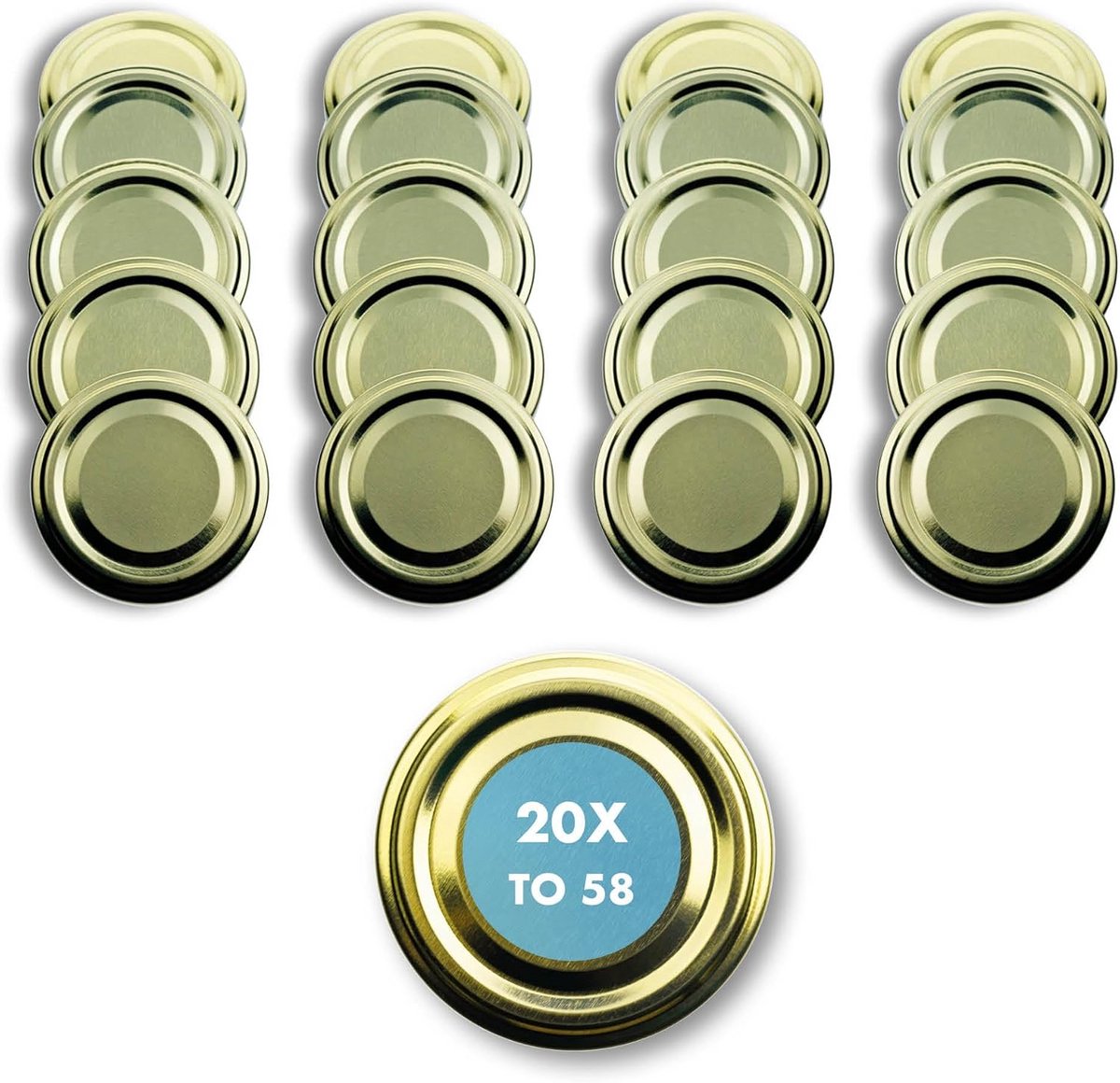 20 Stuks Twist-Off Deksel 58mm Goud voor Potten, Flessen en Inmaak
