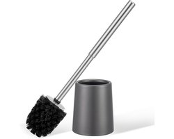 Smartbin Toiletborstel met houder, toiletborstelhouder, D11 x H 43 cm, toiletborstel en houder, wc-borstel borstelhouder, badkamer, PP-borstel, reinigingsborstel van metaal, grijs
