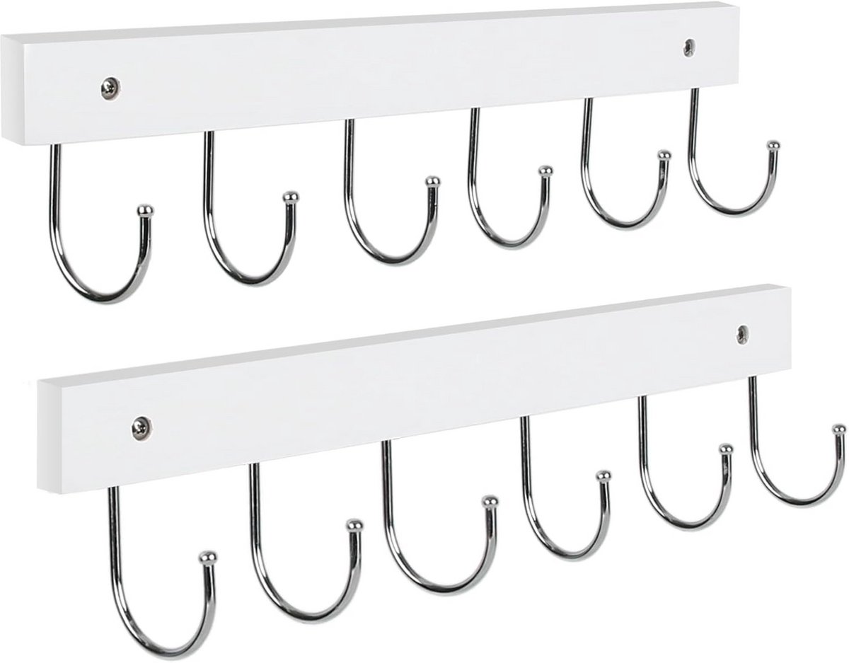 2x Wandkapstok met 12 Draaibare Haken - Houten Organizer voor Jassen en Handdoeken