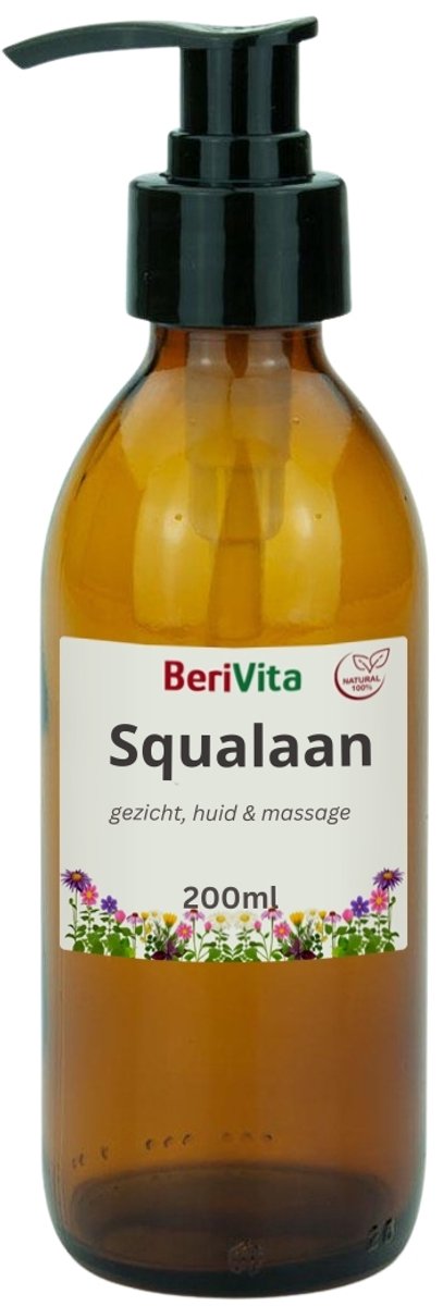 Squalaan Olie 200ml Pompfles - Huidolie uit Olijven - 100% Plantaardig - Squalane Oil