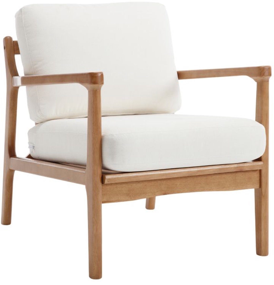 chairus Leunstoel - Beige - Linnen - Met Houten Armleuningen en Poten - Gestoffeerde Loungestoel - Voor Slaapkamer, Woonkamer en Balkon