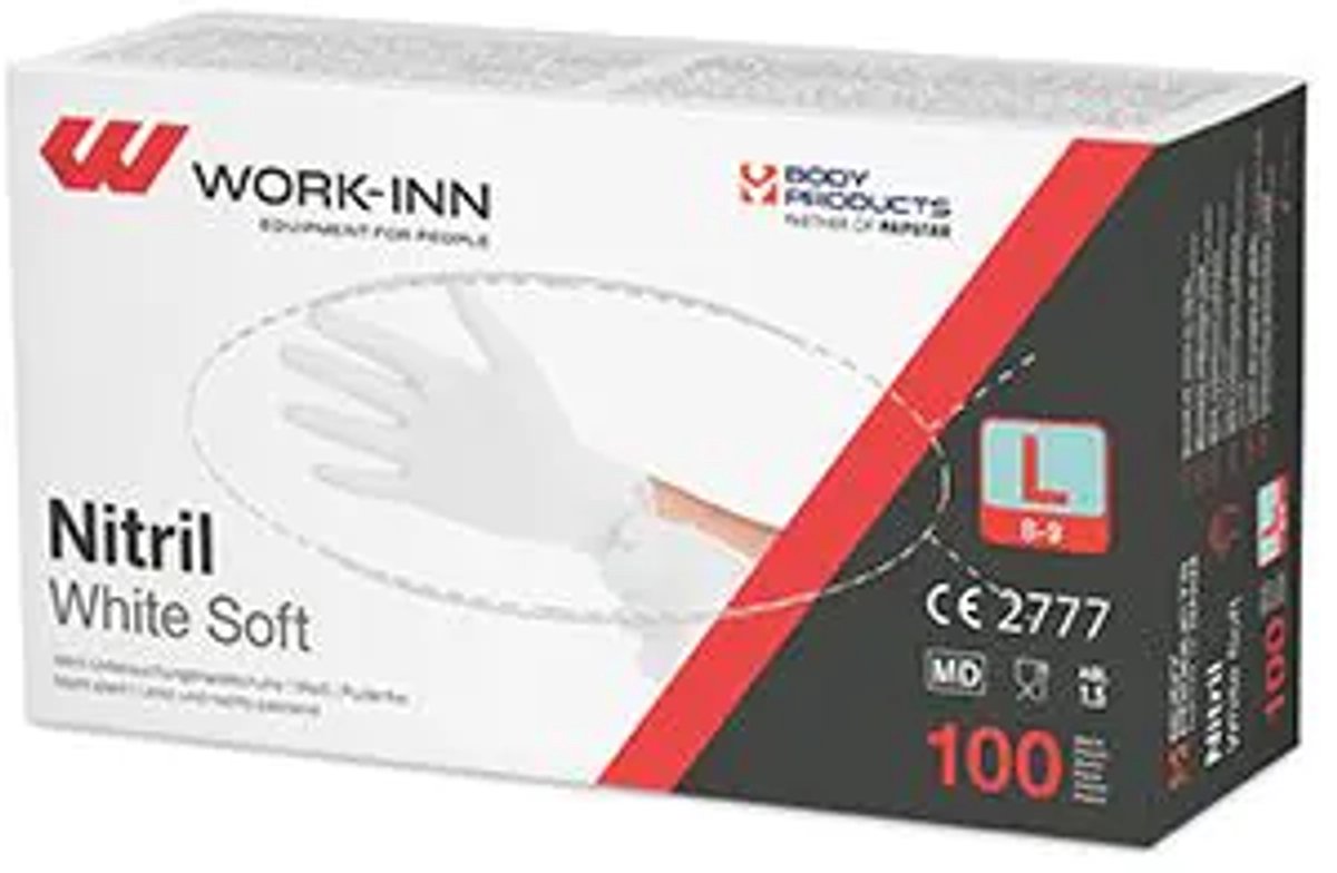 10x 100 WORK-INN/PS Handschoenen Nitril poedervrij White Soft wit Maat: L