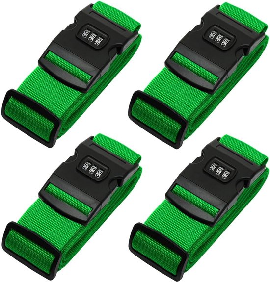 4 stuks kofferriemen, verstelbare kofferband, kofferriem met cijferslot, kofferband opvallend met vaste gesp en naamplaatje (blauw meer en lichtgroen
