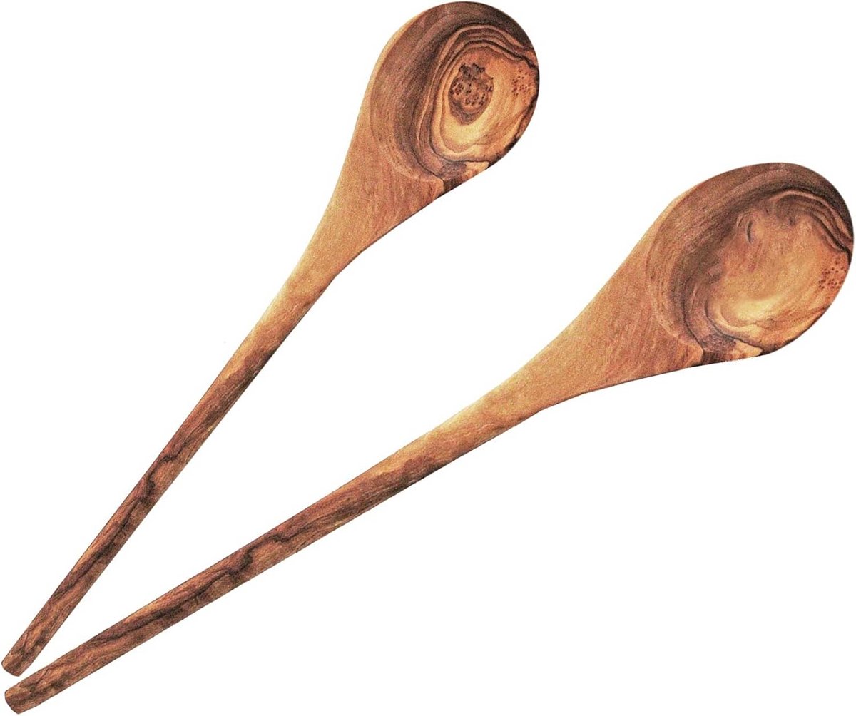 Set van 2 Olijfhouten Kooklepels - 25 & 35 cm - Antiseptisch en Hittebestendig Keukengerei