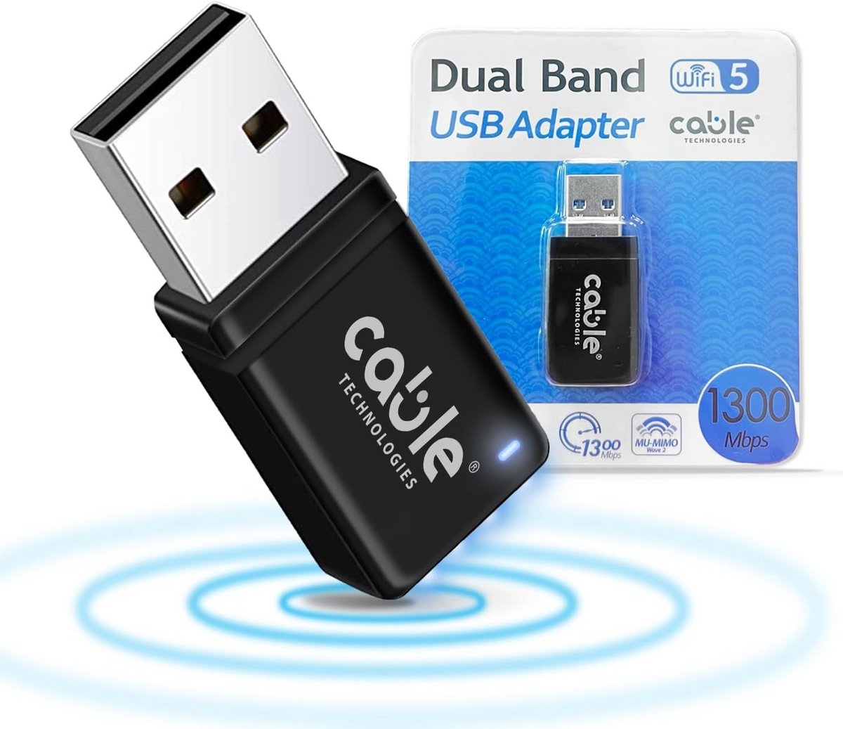 Draadloze USB Wifi Stick Dual Band 2.4/5.8GHz met 1300 Mbit/s