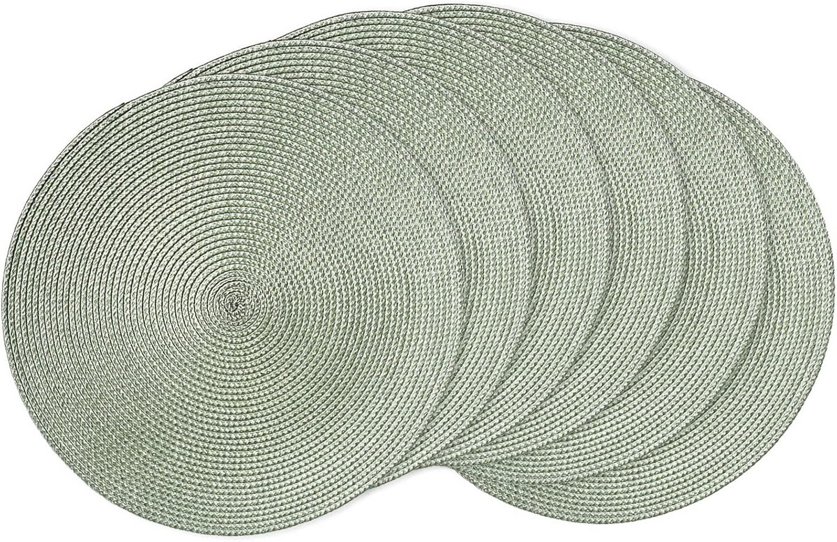 Ronde gevlochten placemats 35 cm - Set van 6 hittebestendige tafelmatten in mistgroen