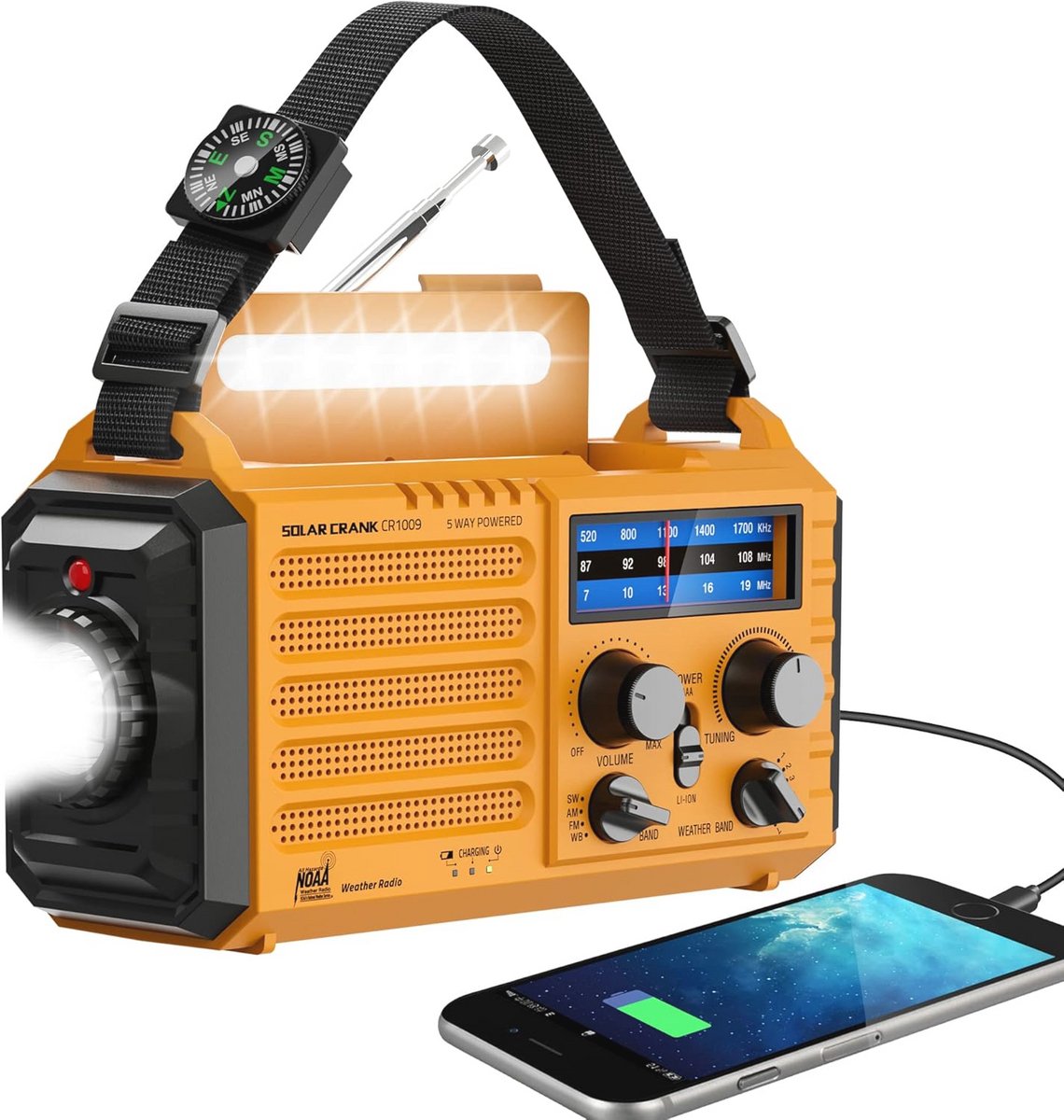 Draagbare Noodradio met Weeralarm en Zonnepaneel - AM/FM en USB-oplader voor Overlevingssituaties