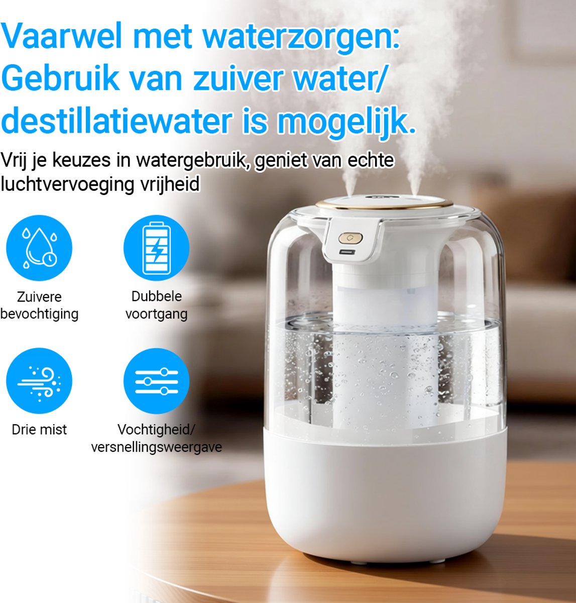 Ericbee Luchtbevochtiger met aromatherapie-Air Humidifier-Stille luchtbevochtiger voor Woonkamer, Kantoor, Babykamer, Slaapkamer-Aromatherapie-LED Sfeerverlichting-2L-40m2 thumbnail 4