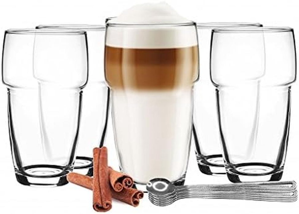 Set van 6 Stapelbare Glazen 300 ml voor Latte Macchiato, Koffie en Thee