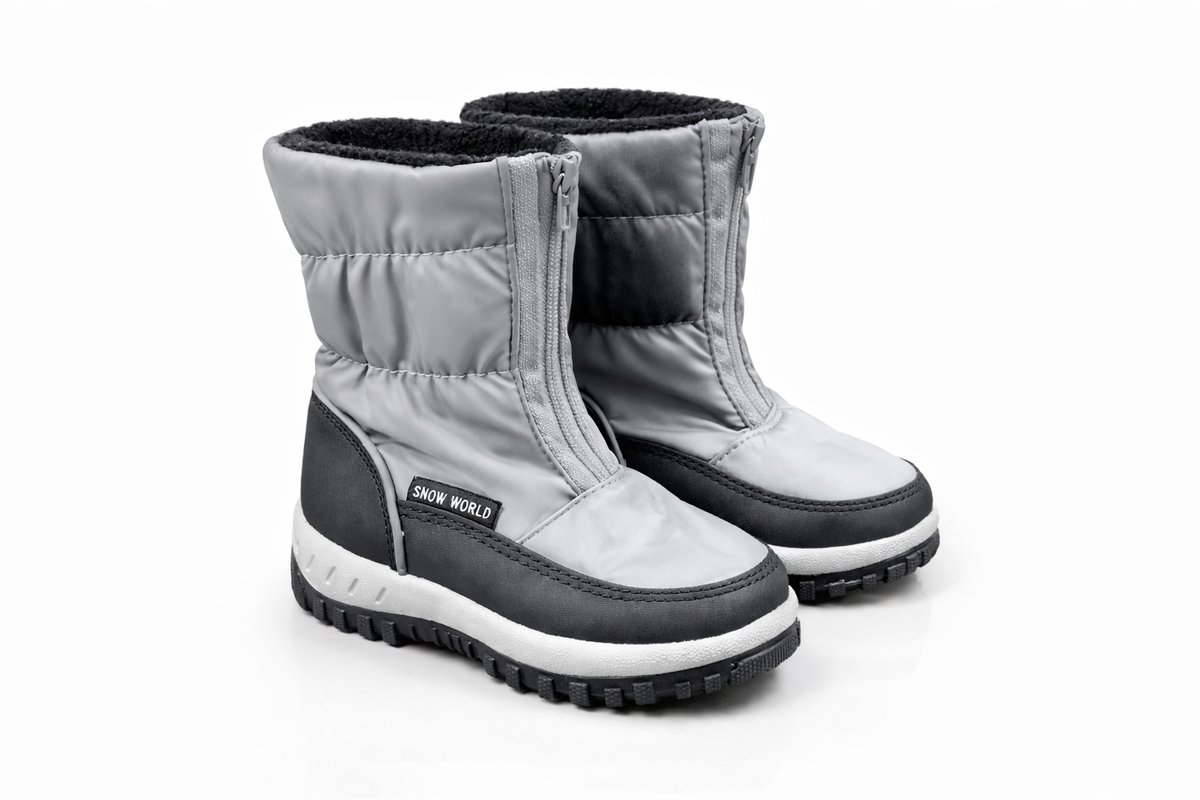 Snow World Kinder Snowboots/Moonboots – Warm Gevoerd met Bont – Waterafstotend – Antislip Grijs
