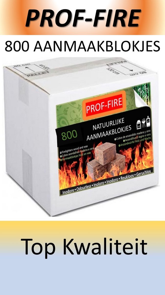 Prof-Fire - 800 Aanmaakblokjes Voordeeldoos - Lange Brandduur - Ecologisch - Apart Verpakt - Top Kwaliteit - Natuur Product - Reukloos - CO2 Neutraal - Ideaal voor BBQ | Vuurschaal | Kachel | Open Haard .......